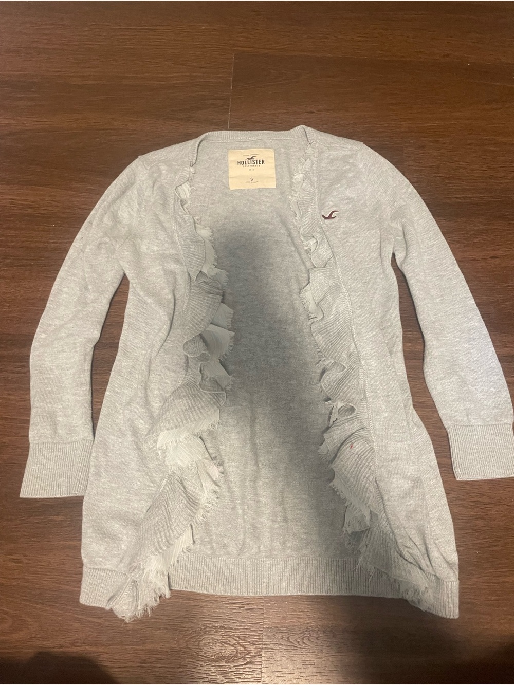 Hollister Light Gray Ruffle-Trim Open Cardigan